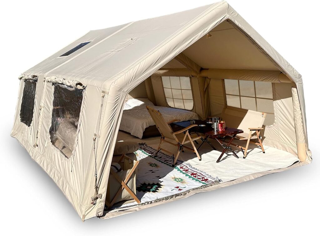 Large waterproof canvas inflatable air tent that is best for group of 6-8 people.